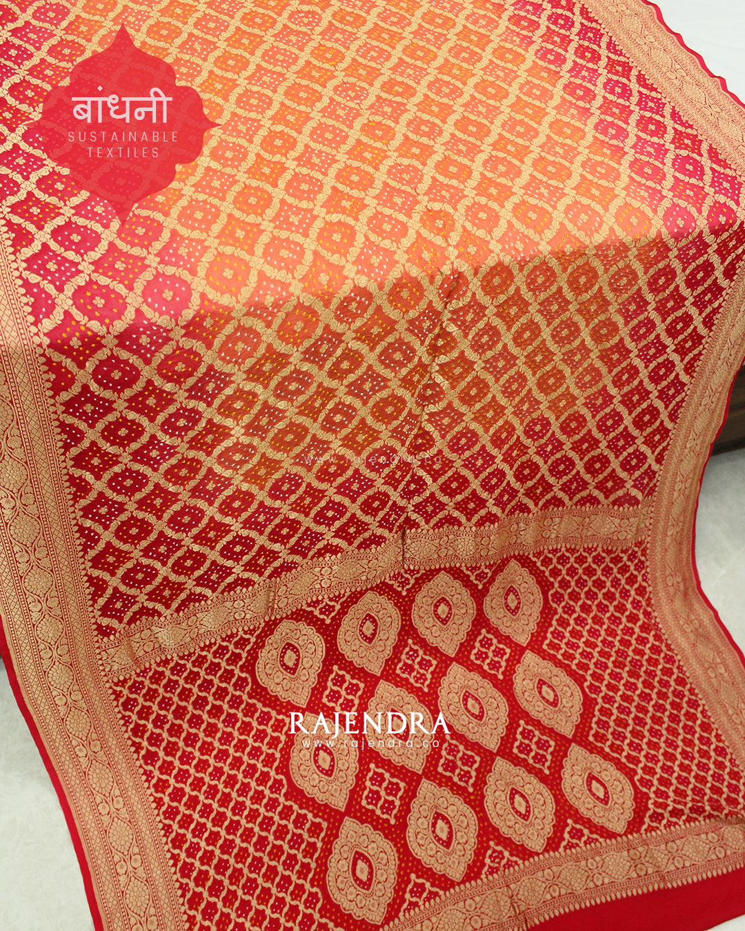 Traditional Khadi Georgette Peach Pink Banarasi Bandhani Saree