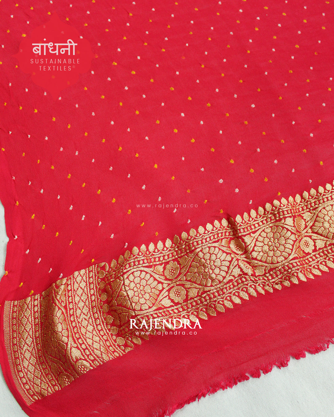 Traditional Khadi Georgette Peach Pink Banarasi Bandhani Saree
