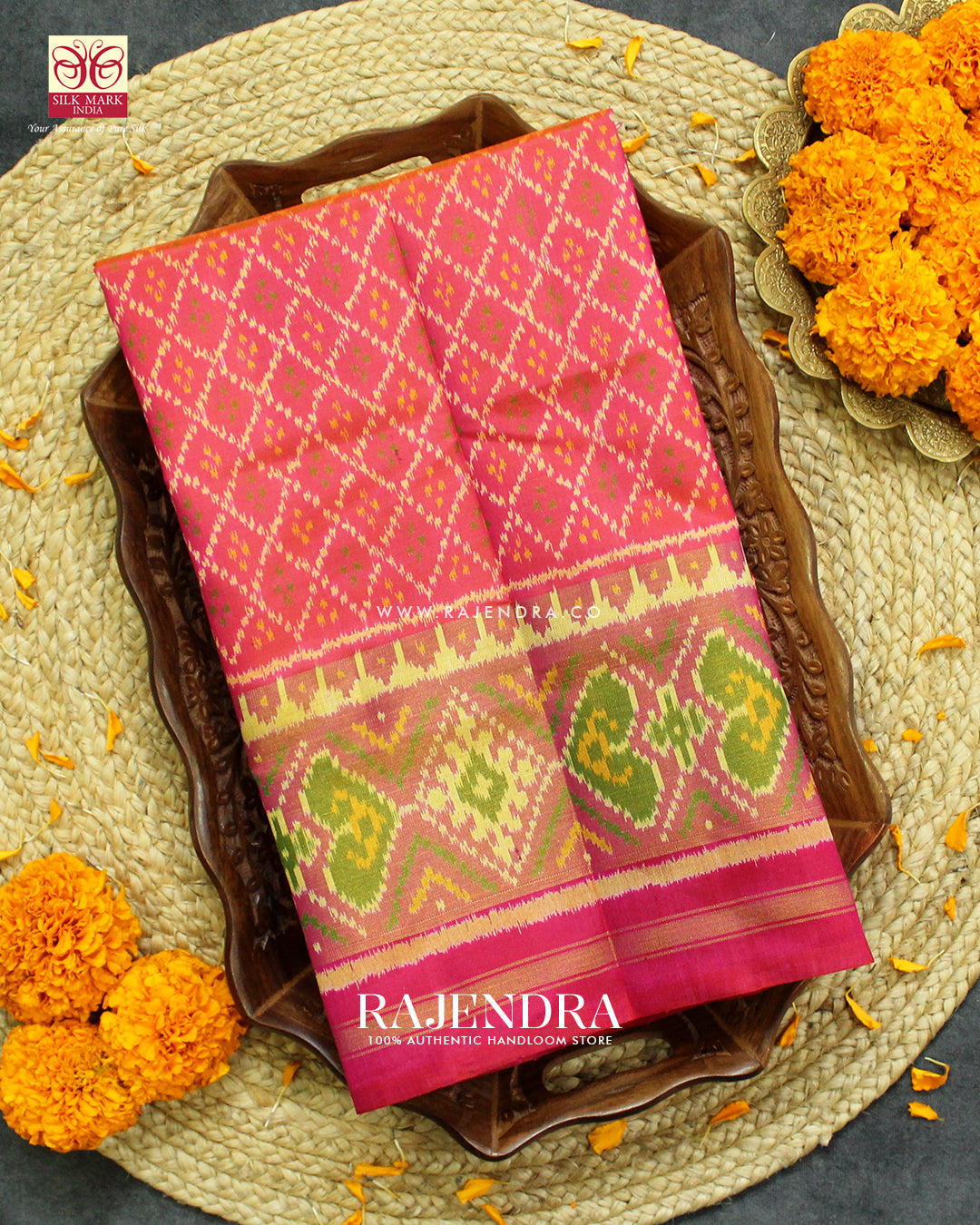 Traditional Sakali Design Peach and Pink Rajkot Patola Saree