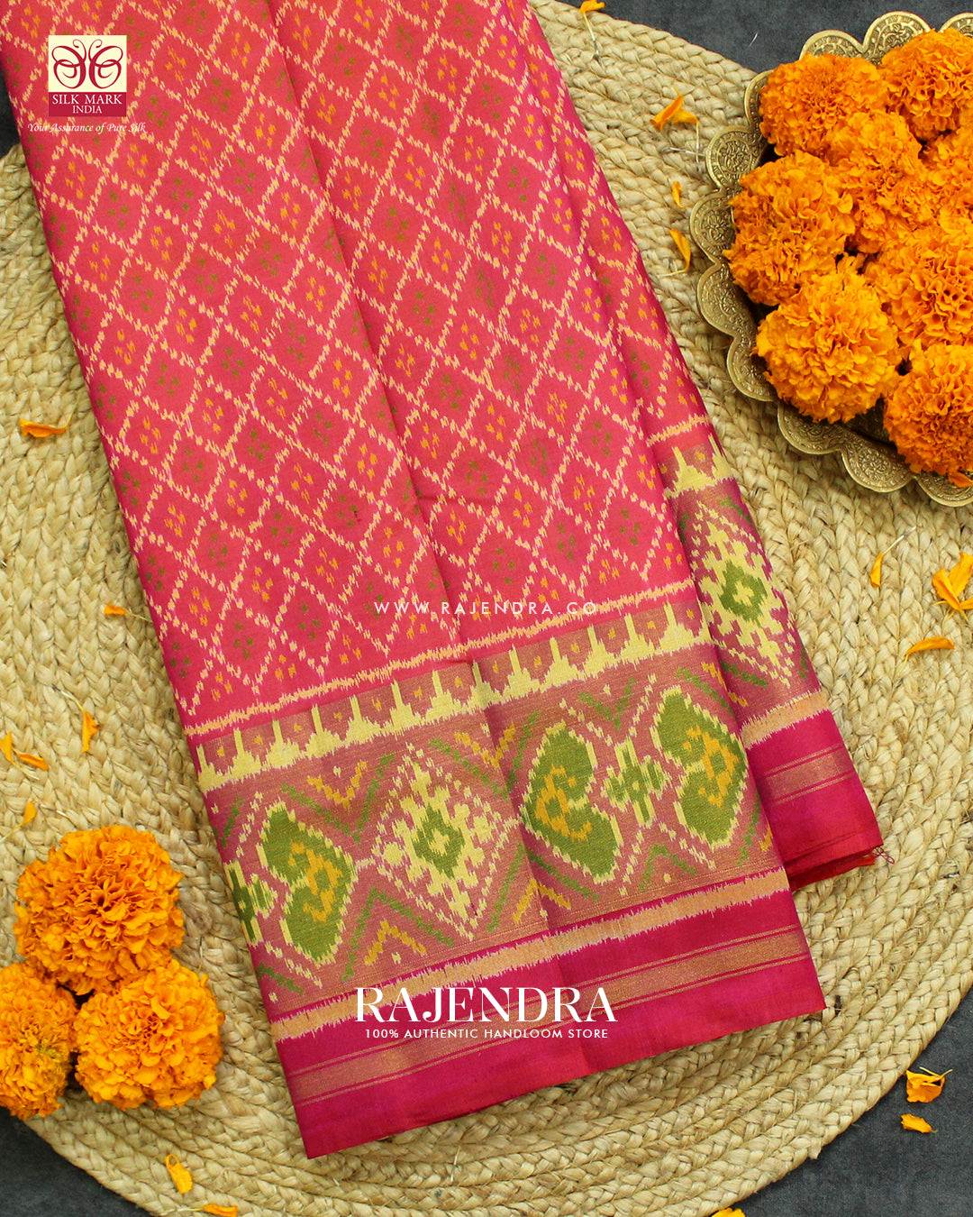 Traditional Sakali Design Peach and Pink Rajkot Patola Saree