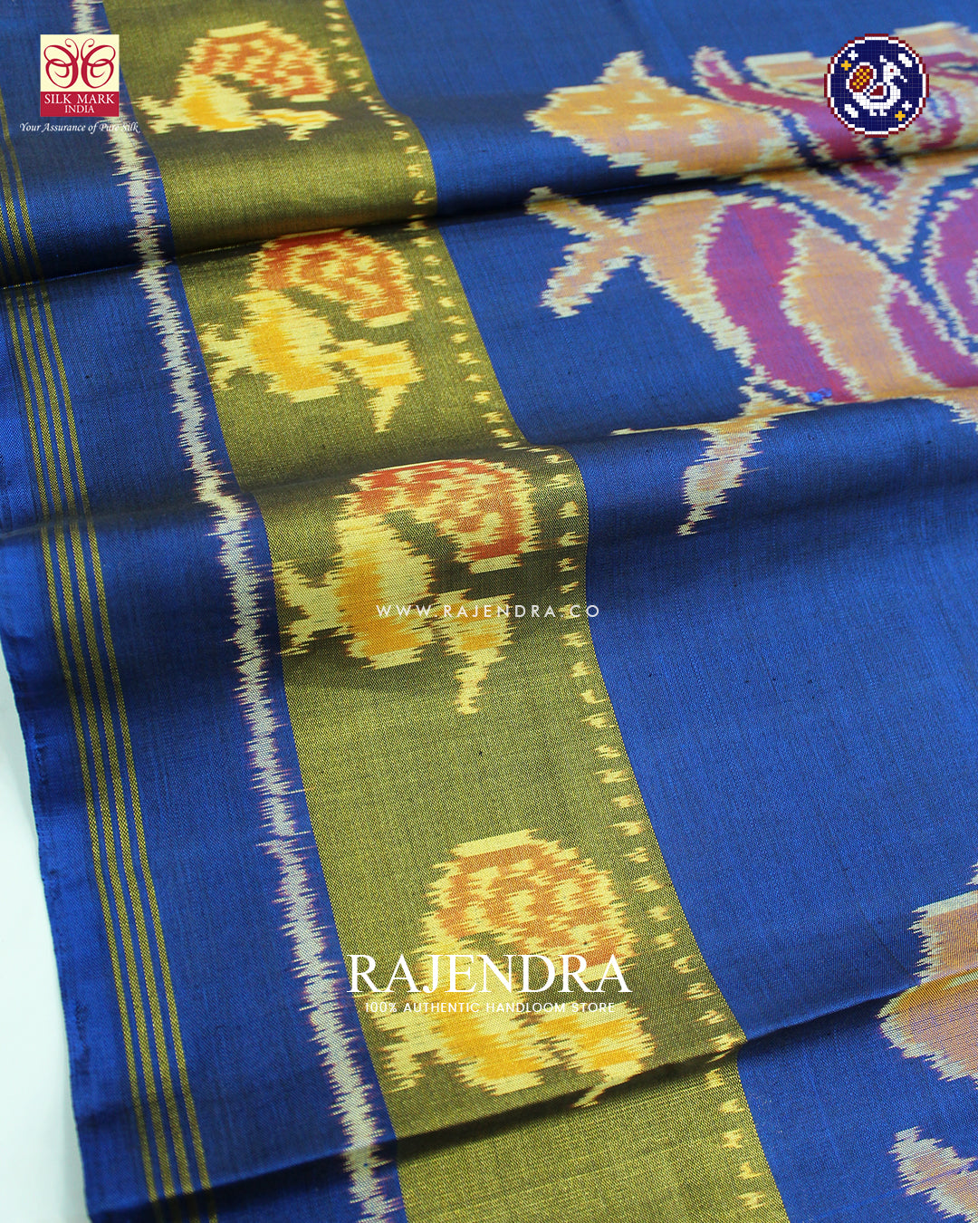 Exclusive Peacock Motif Blue Skirt Border Rajkot Patola Saree