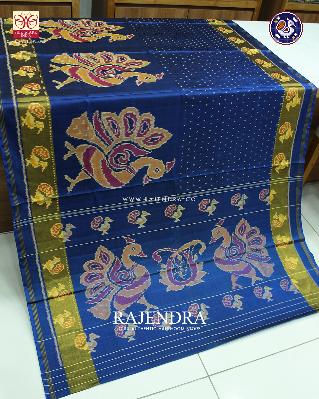 Exclusive Peacock Motif Blue Skirt Border Rajkot Patola Saree