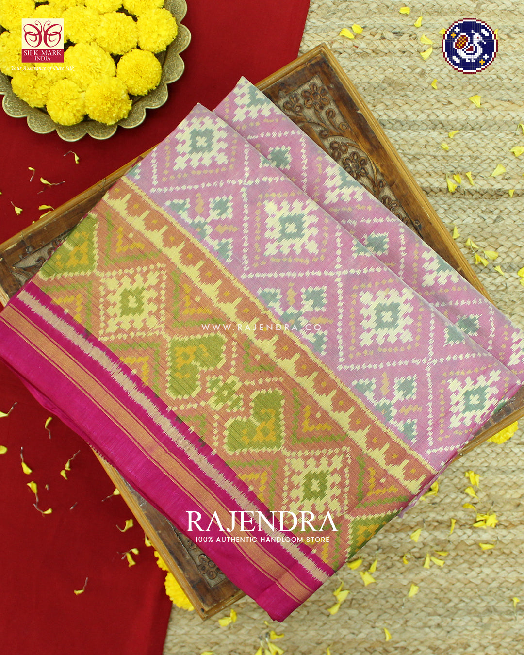Traditional Chanda Design Pink and Baby Pink Rajkot Patola Saree