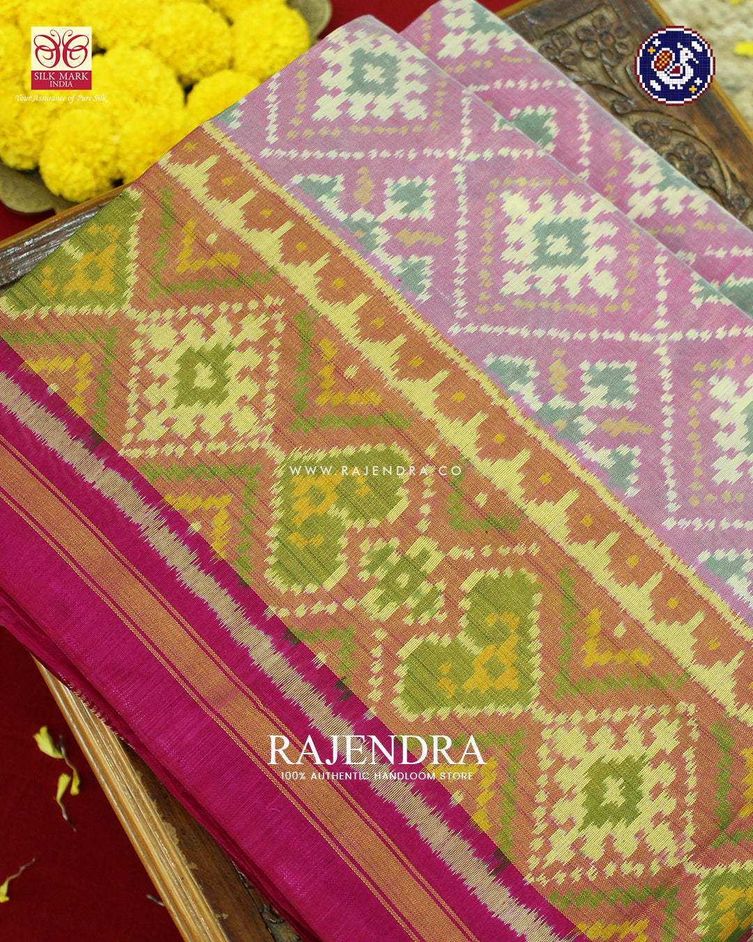 Traditional Chanda Design Pink and Baby Pink Rajkot Patola Saree