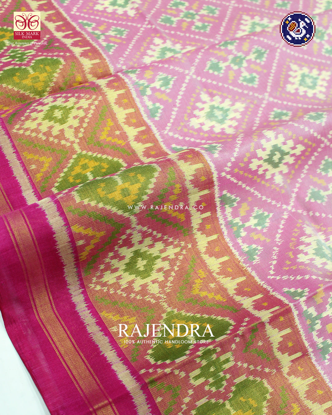 Traditional Chanda Design Pink and Baby Pink Rajkot Patola Saree