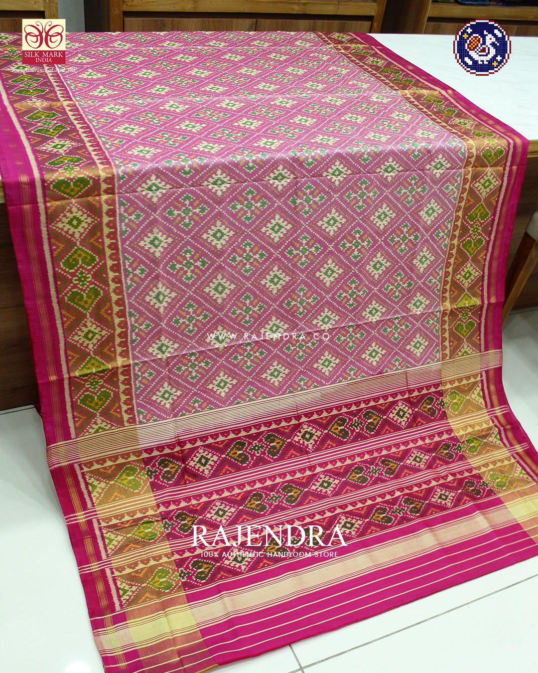 Traditional Chanda Design Pink and Baby Pink Rajkot Patola Saree