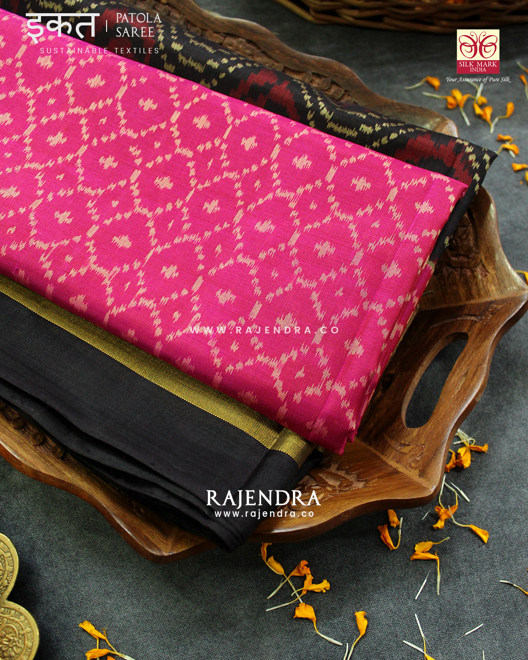 Exclusive Sakali Design Pink and Black Zari Border Rajkot Patola Saree