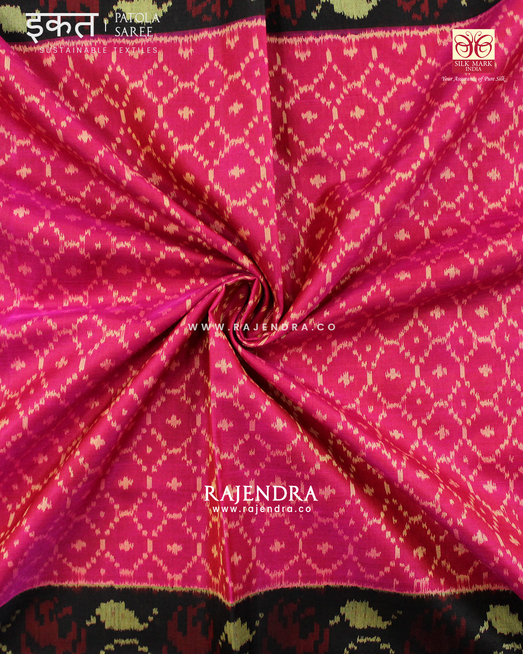 Exclusive Sakali Design Pink and Black Zari Border Rajkot Patola Saree