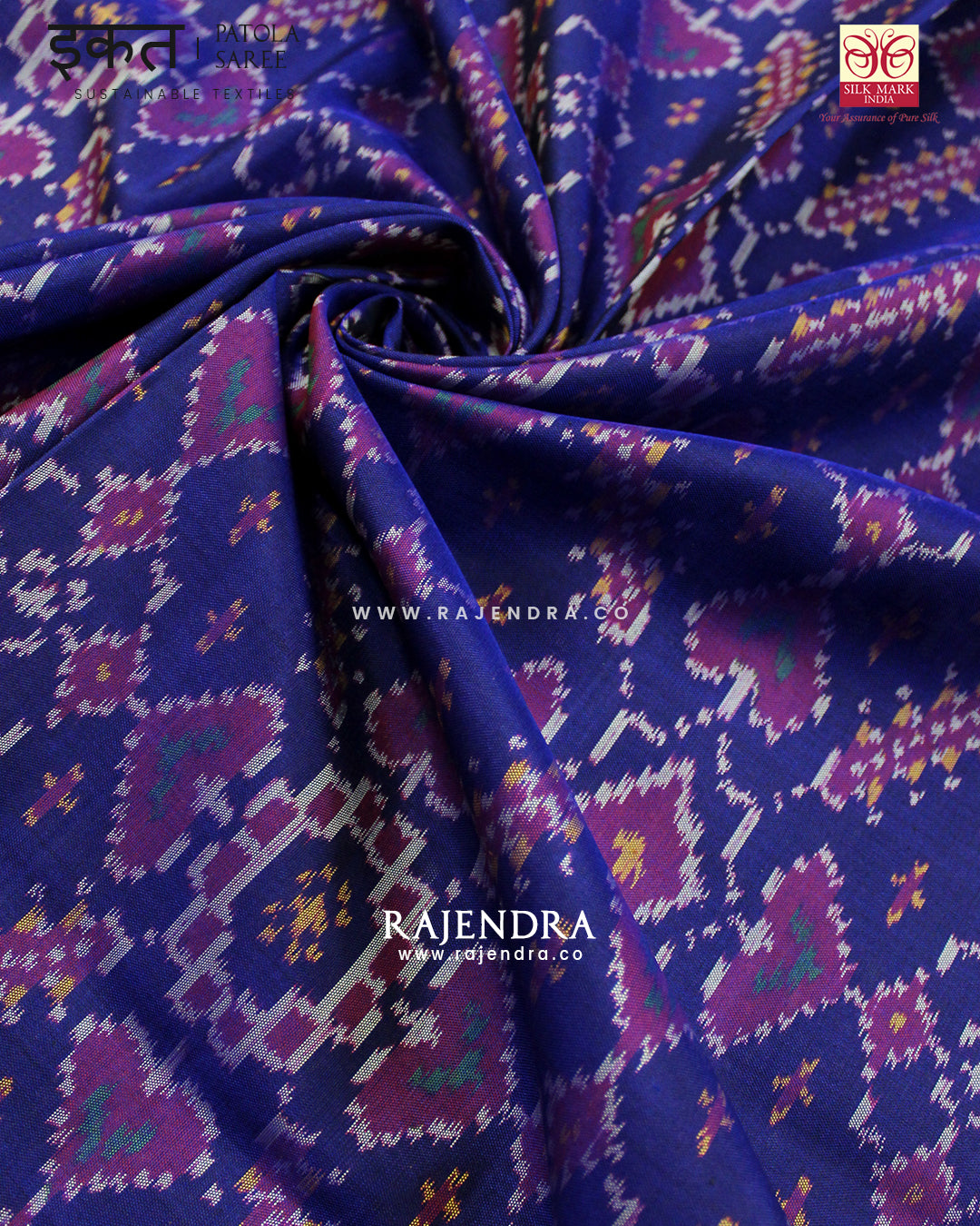 Traditional Manekchowk Bhat Pink Blue Single Ikat Rajkot Patola Saree