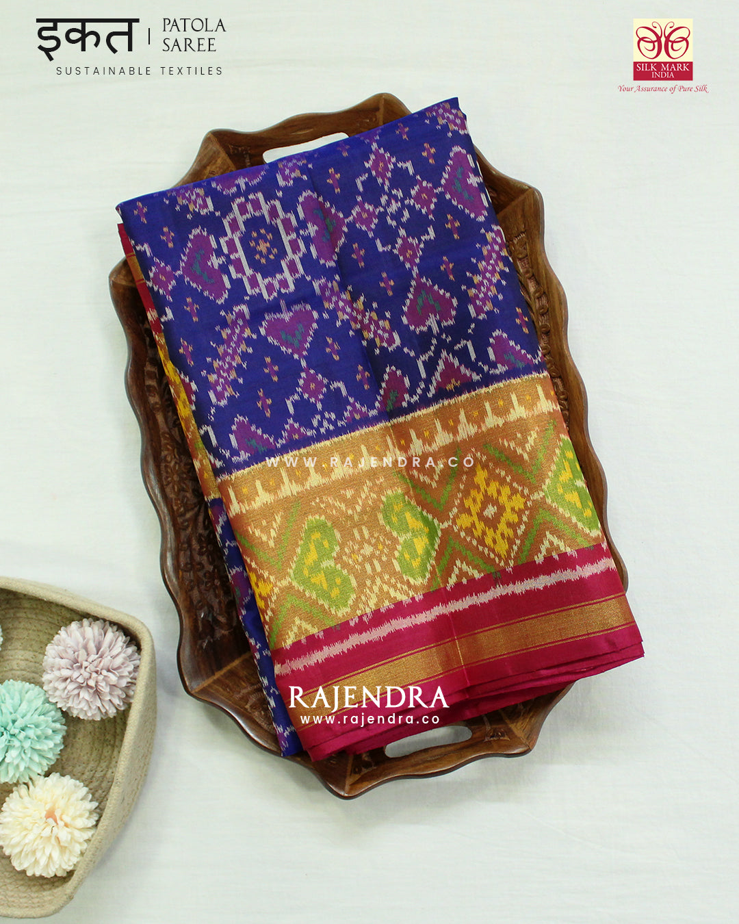 Traditional Manekchowk Bhat Pink Blue Single Ikat Rajkot Patola Saree