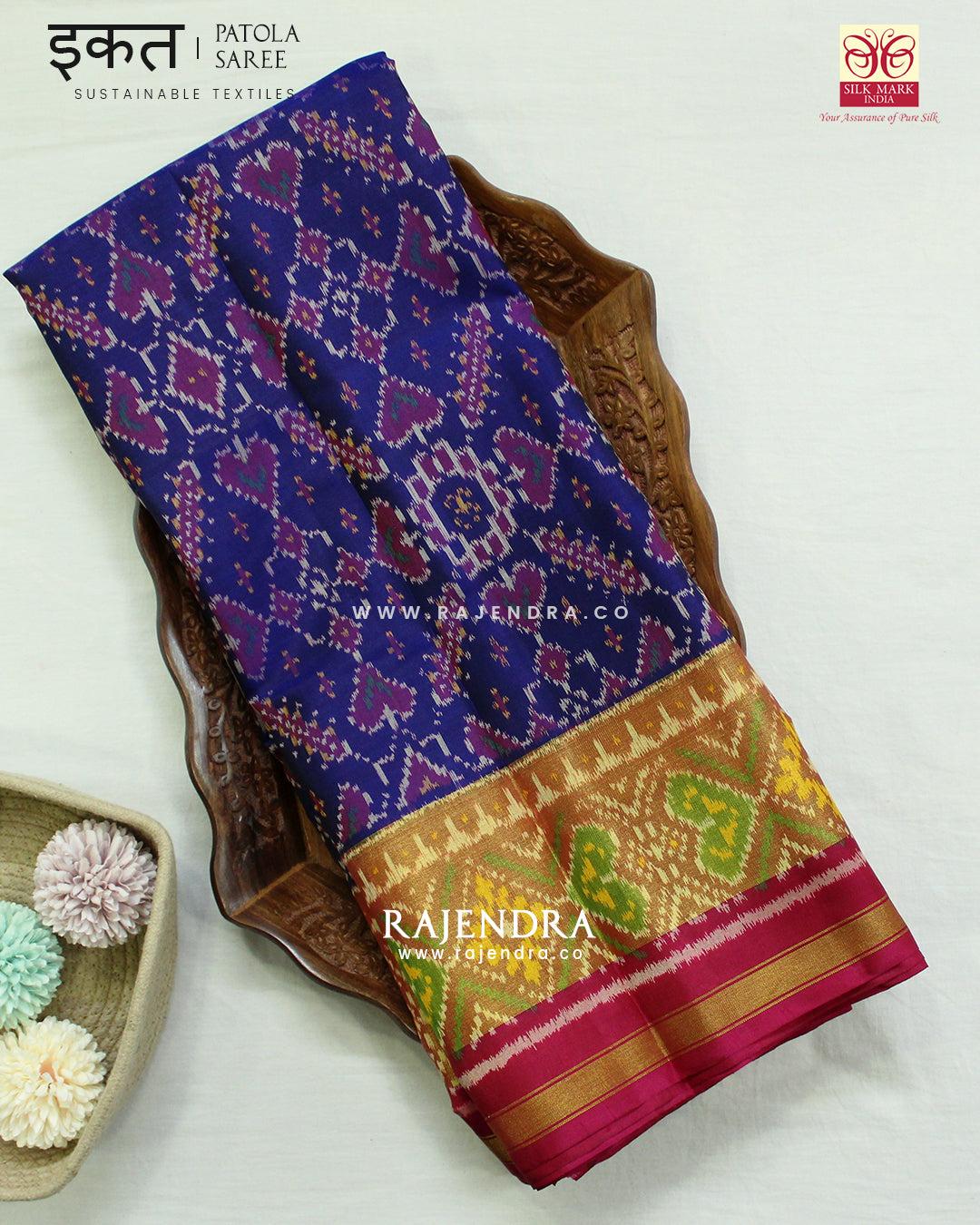 Traditional Manekchowk Bhat Pink Blue Single Ikat Rajkot Patola Saree