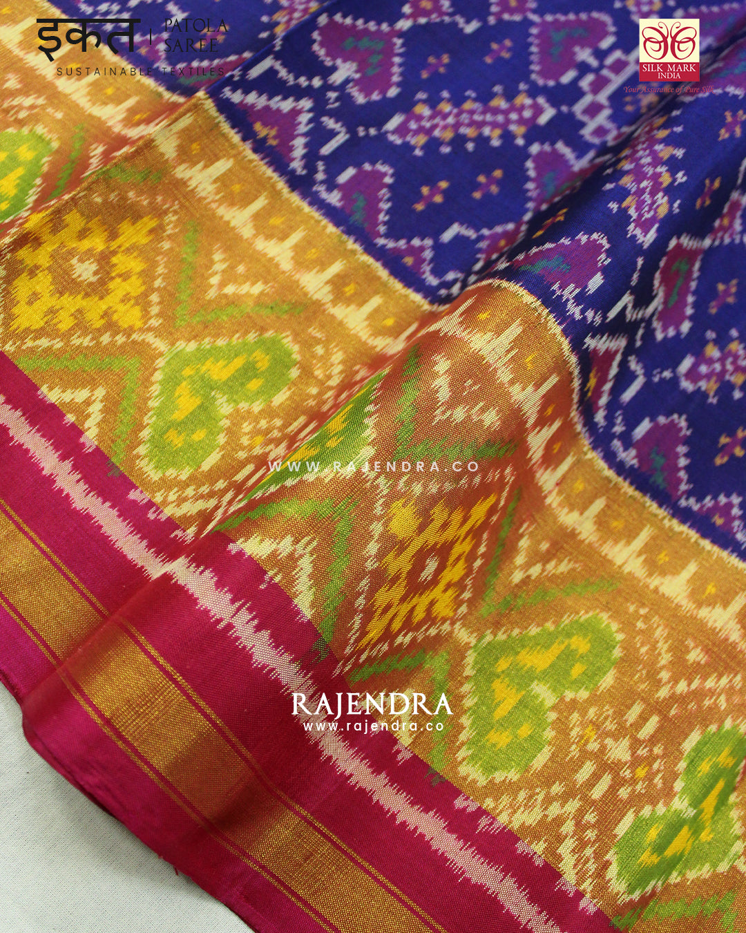 Traditional Manekchowk Bhat Pink Blue Single Ikat Rajkot Patola Saree