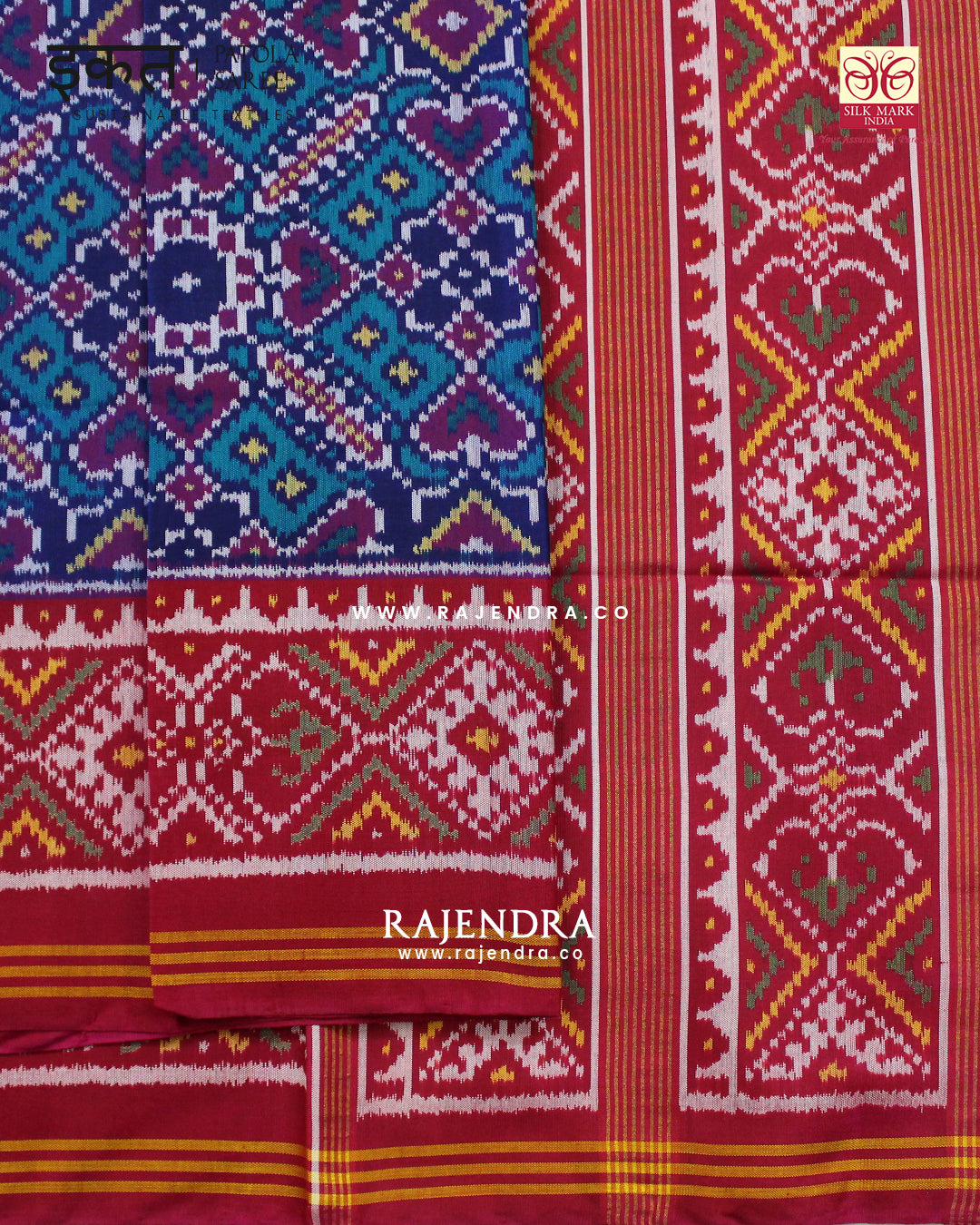 Traditional Manekchowk Design Pink and Blue Semi Double Ikat Rajkot Patola Saree