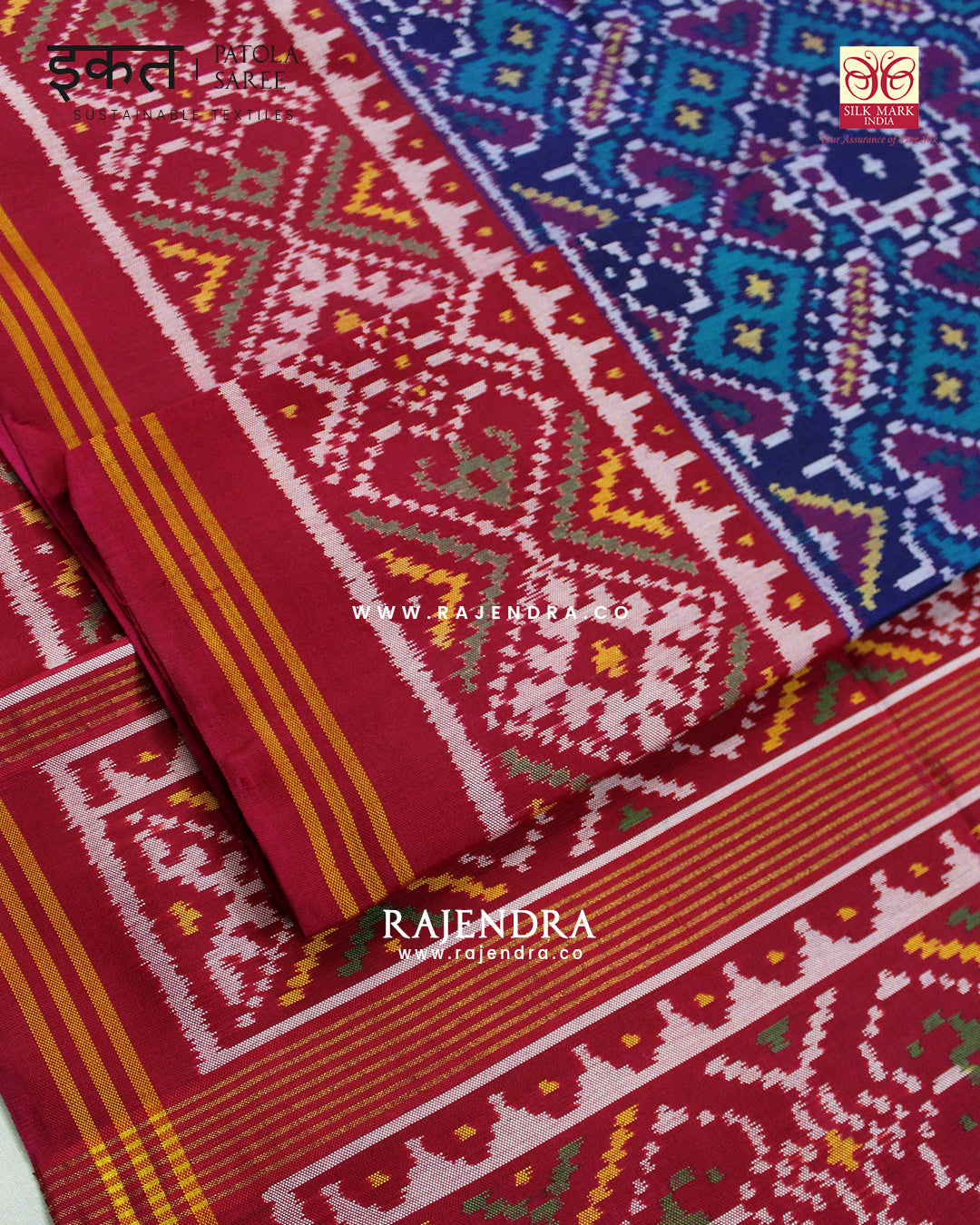 Traditional Manekchowk Design Pink and Blue Semi Double Ikat Rajkot Patola Saree