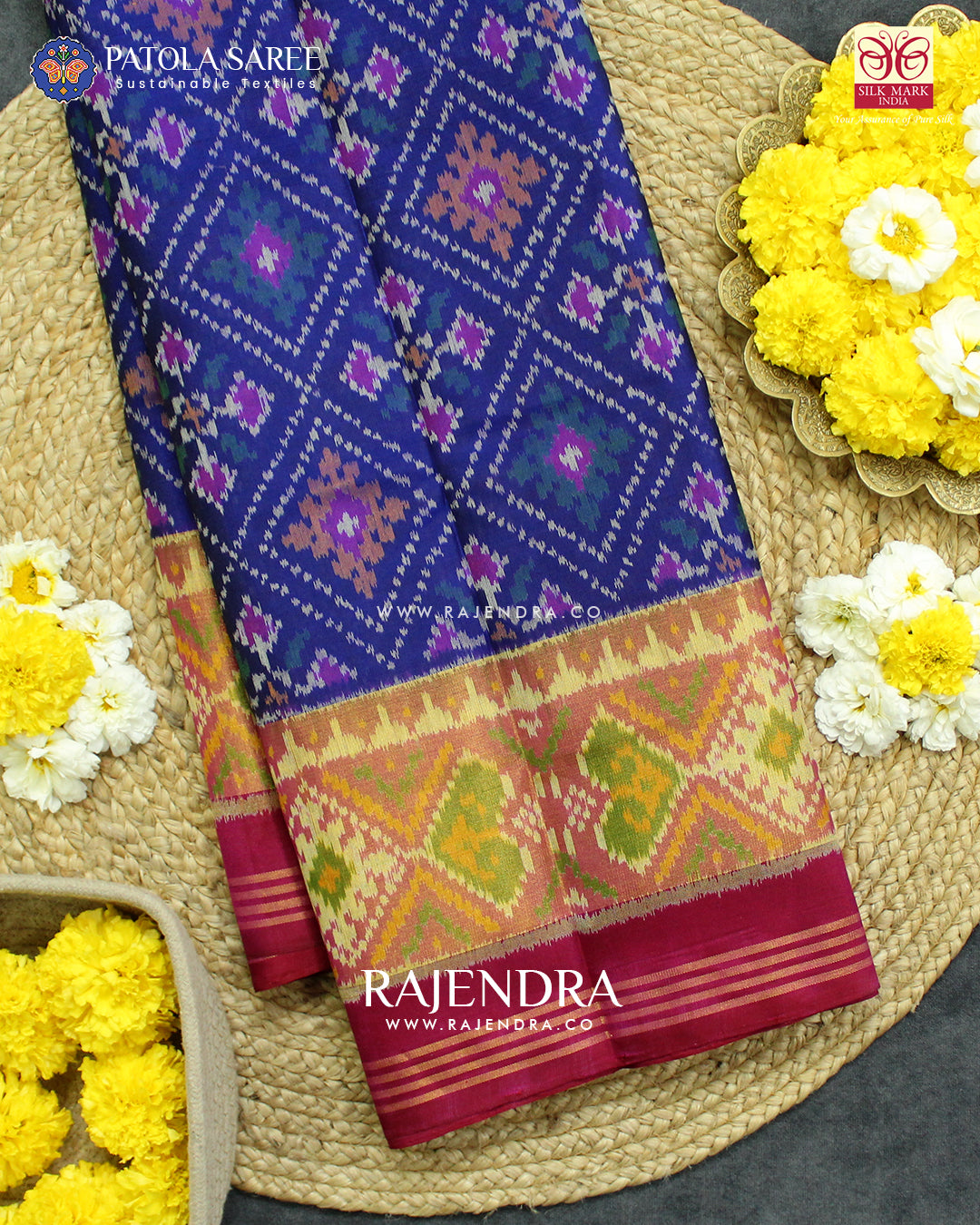 Exclusive Panchanda Design Pink and Blue Single Ikat Rajkot Patola Saree