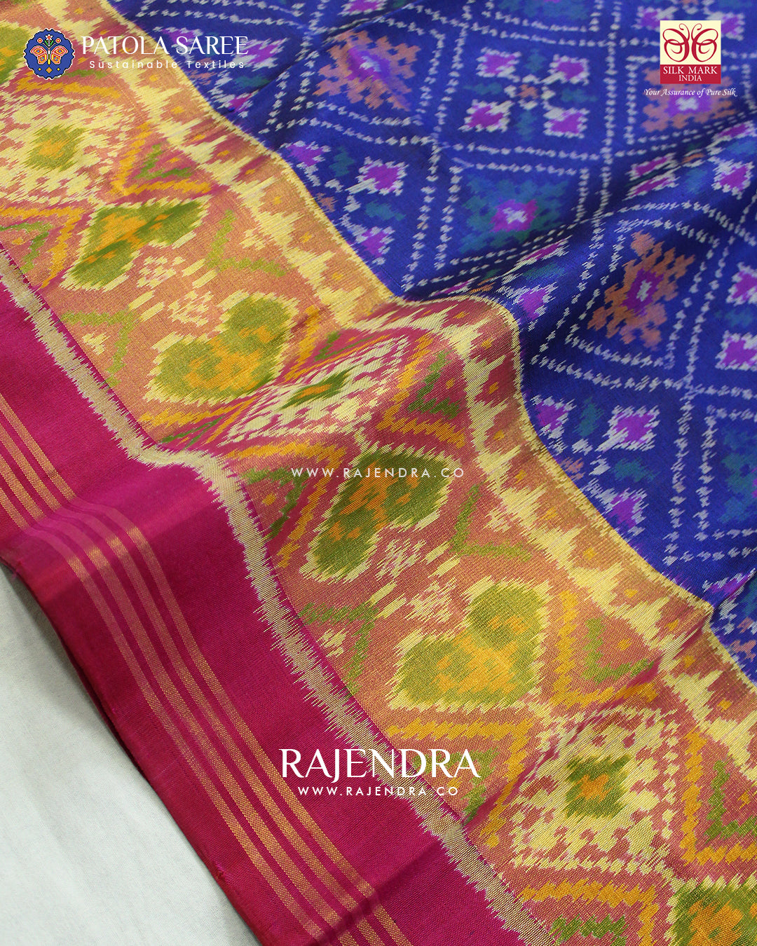 Exclusive Panchanda Design Pink and Blue Single Ikat Rajkot Patola Saree