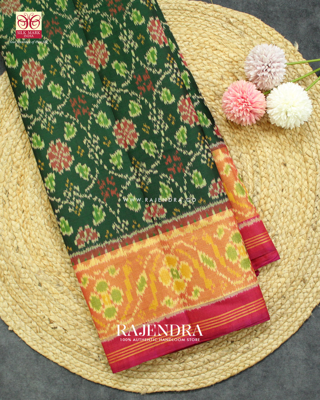 Traditional Chabadi Design Pink and Green Rajkot Patola Saree