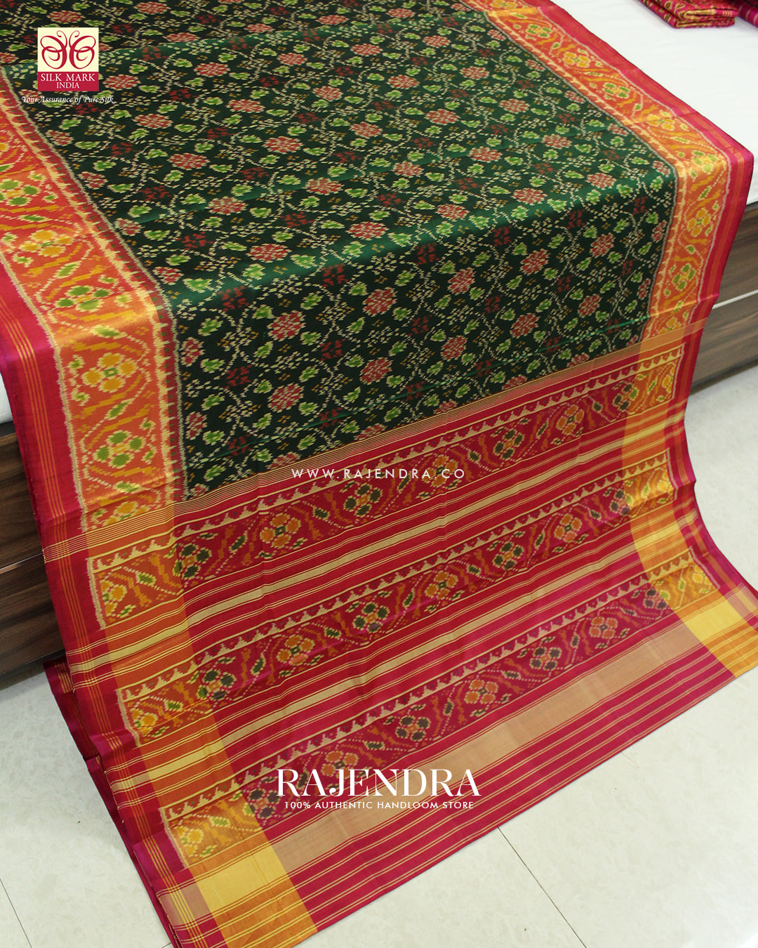 Traditional Chabadi Design Pink and Green Rajkot Patola Saree