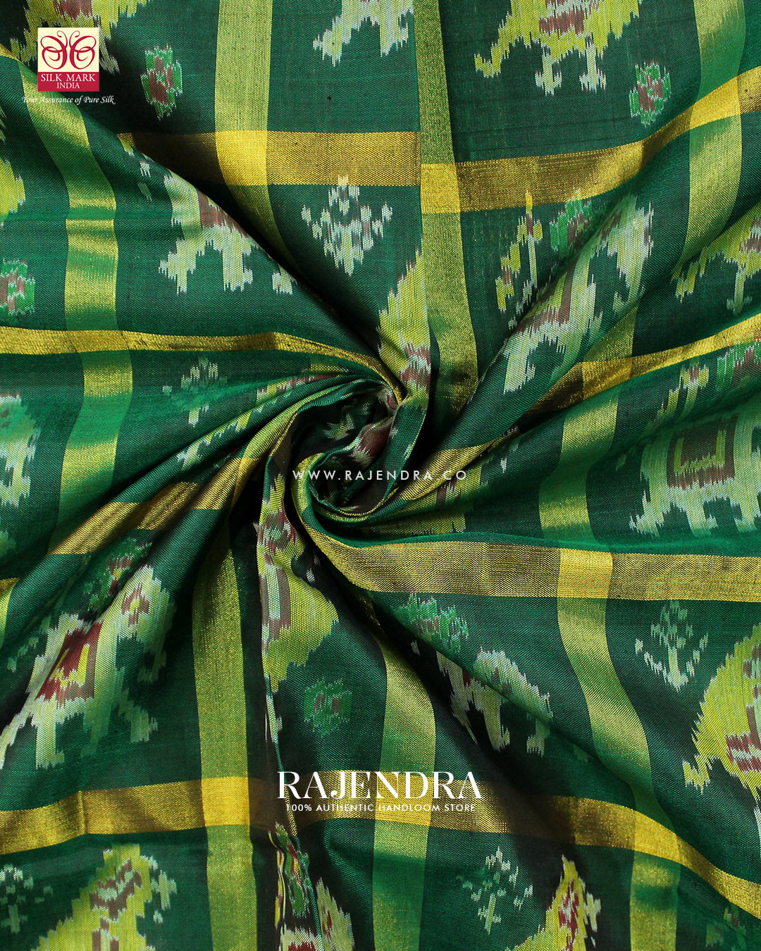 Traditional Hathi Popat Design Zari Checks Pink and Green Rajkot Patola Saree
