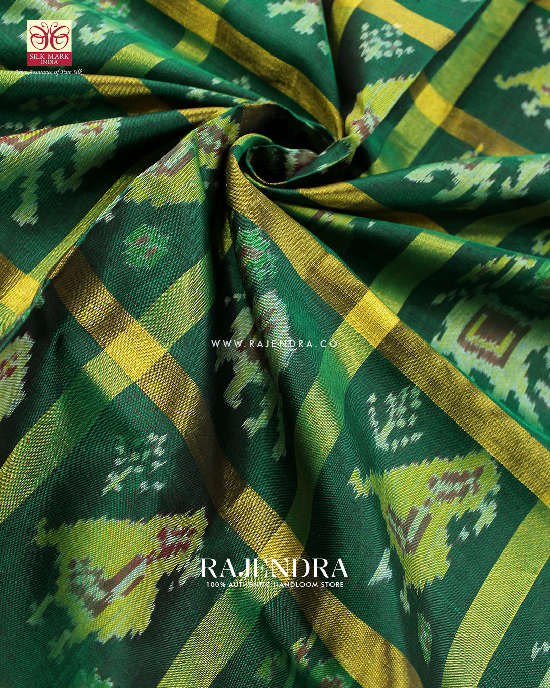 Traditional Hathi Popat Design Zari Checks Pink and Green Rajkot Patola Saree