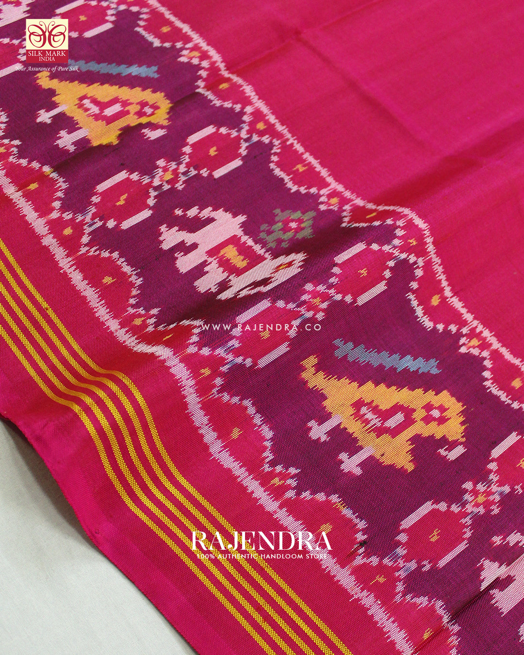 Exclusive Hathi Popat Gala Border Pink Ikat Rajkot Patola Saree