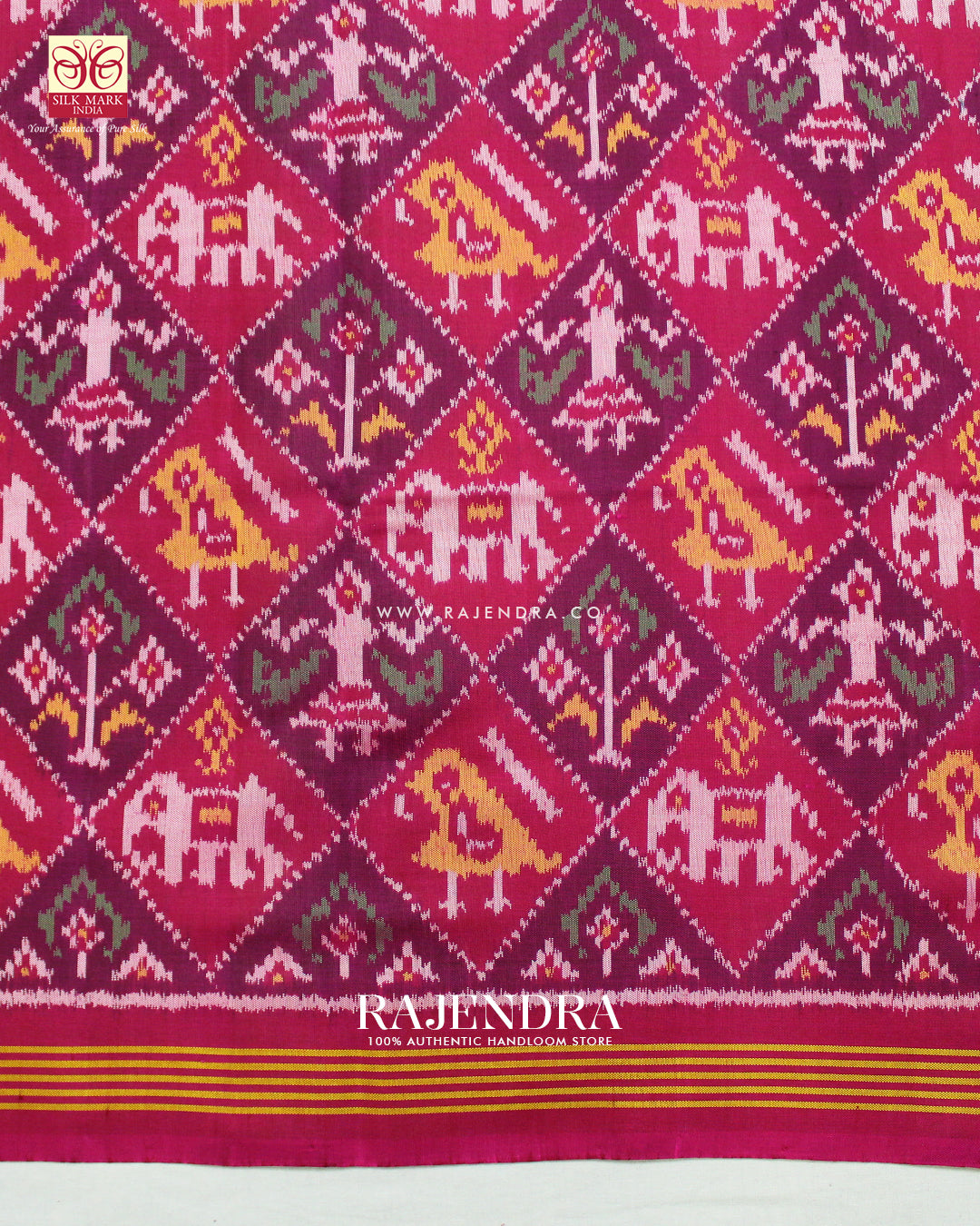 Exclusive Hathi Popat Gala Border Pink Ikat Rajkot Patola Saree