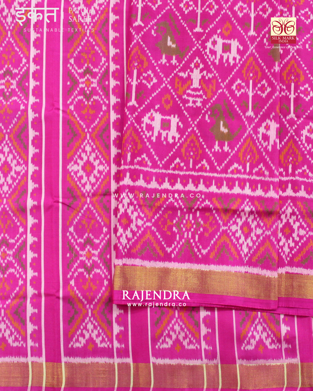 Traditional Hathi Popat Design Pink Single Ikat Rajkot Patola Saree