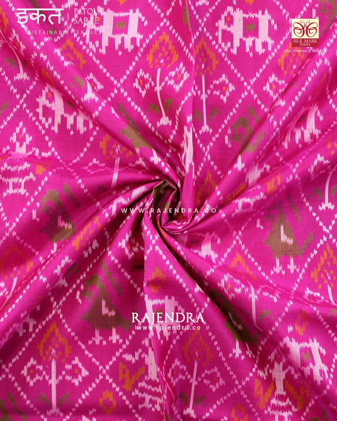 Traditional Hathi Popat Design Pink Single Ikat Rajkot Patola Saree