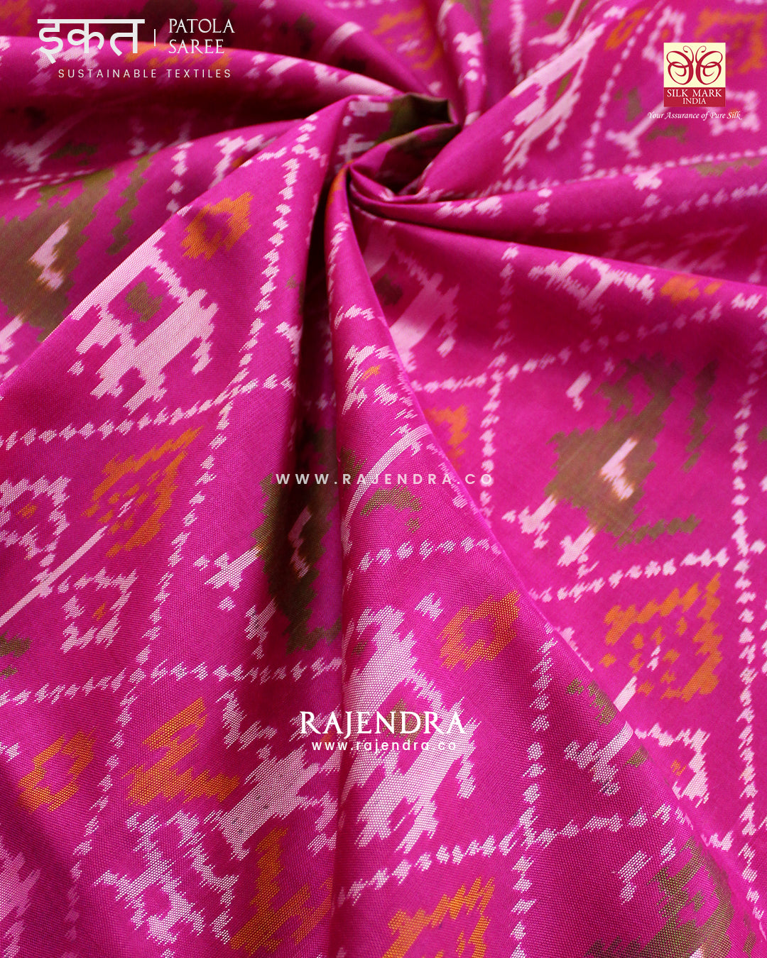 Traditional Hathi Popat Design Pink Single Ikat Rajkot Patola Saree