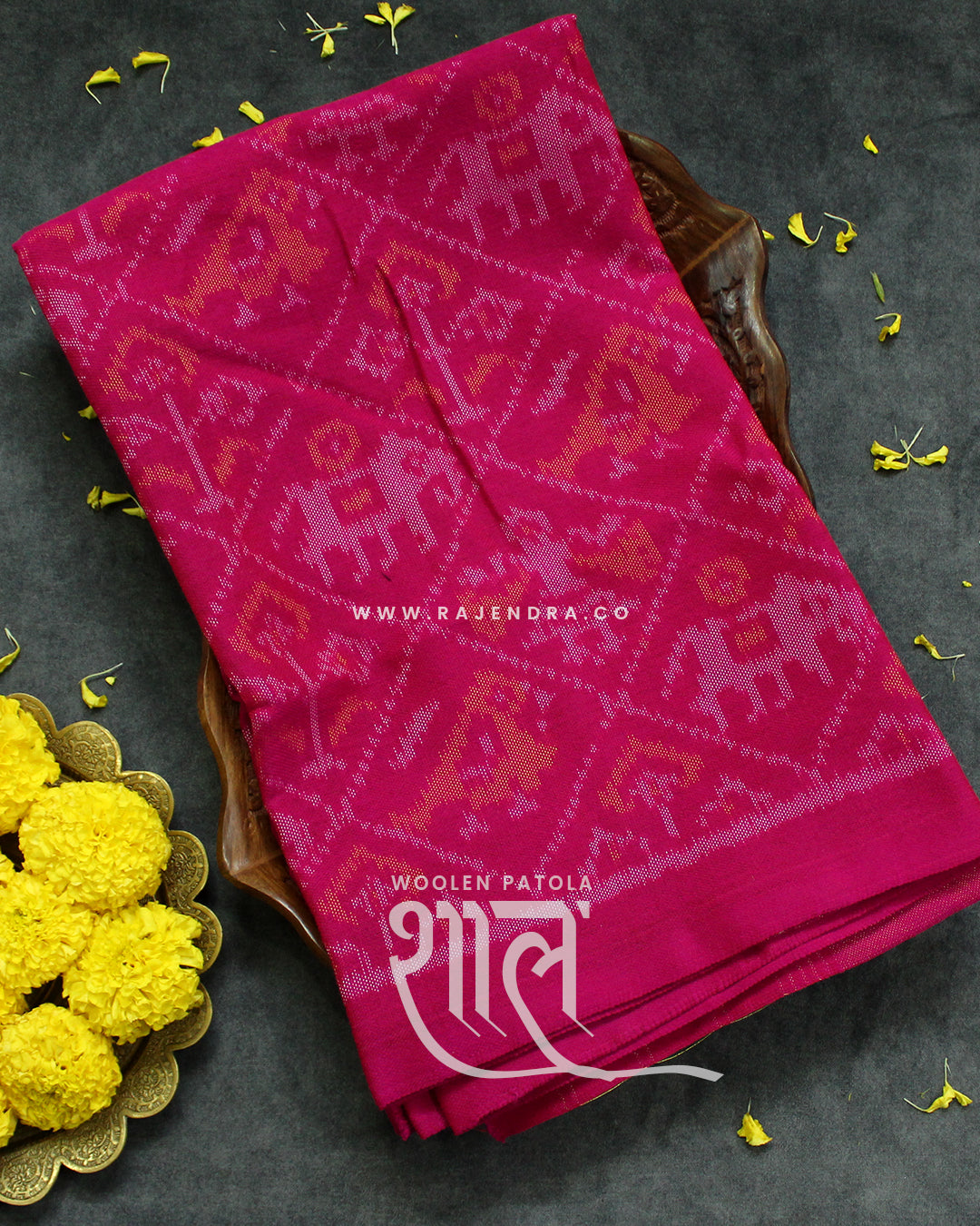 Handwoven Hathi Popat Design Pink Woolen Patola Shawls