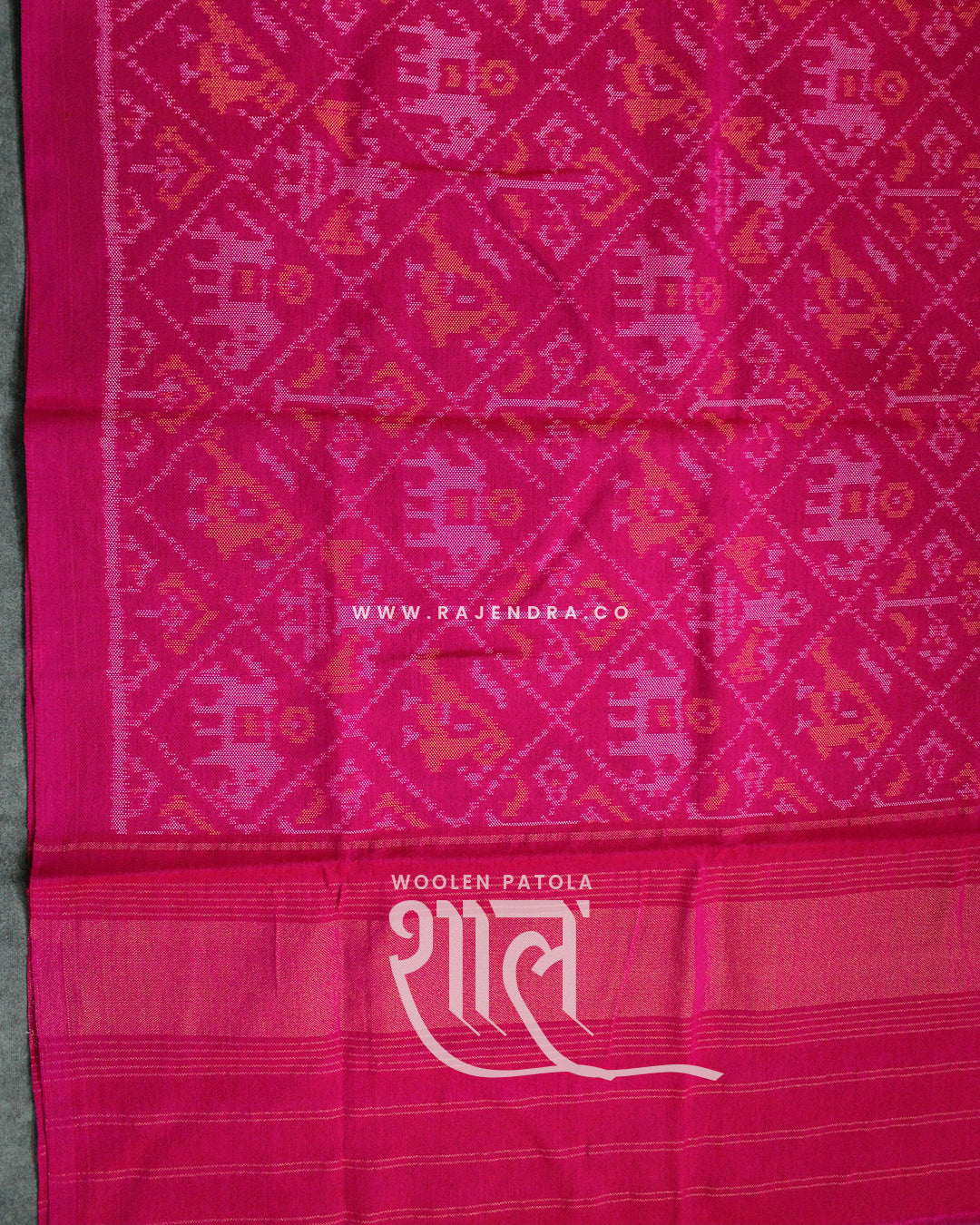 Handwoven Hathi Popat Design Pink Woolen Patola Shawls