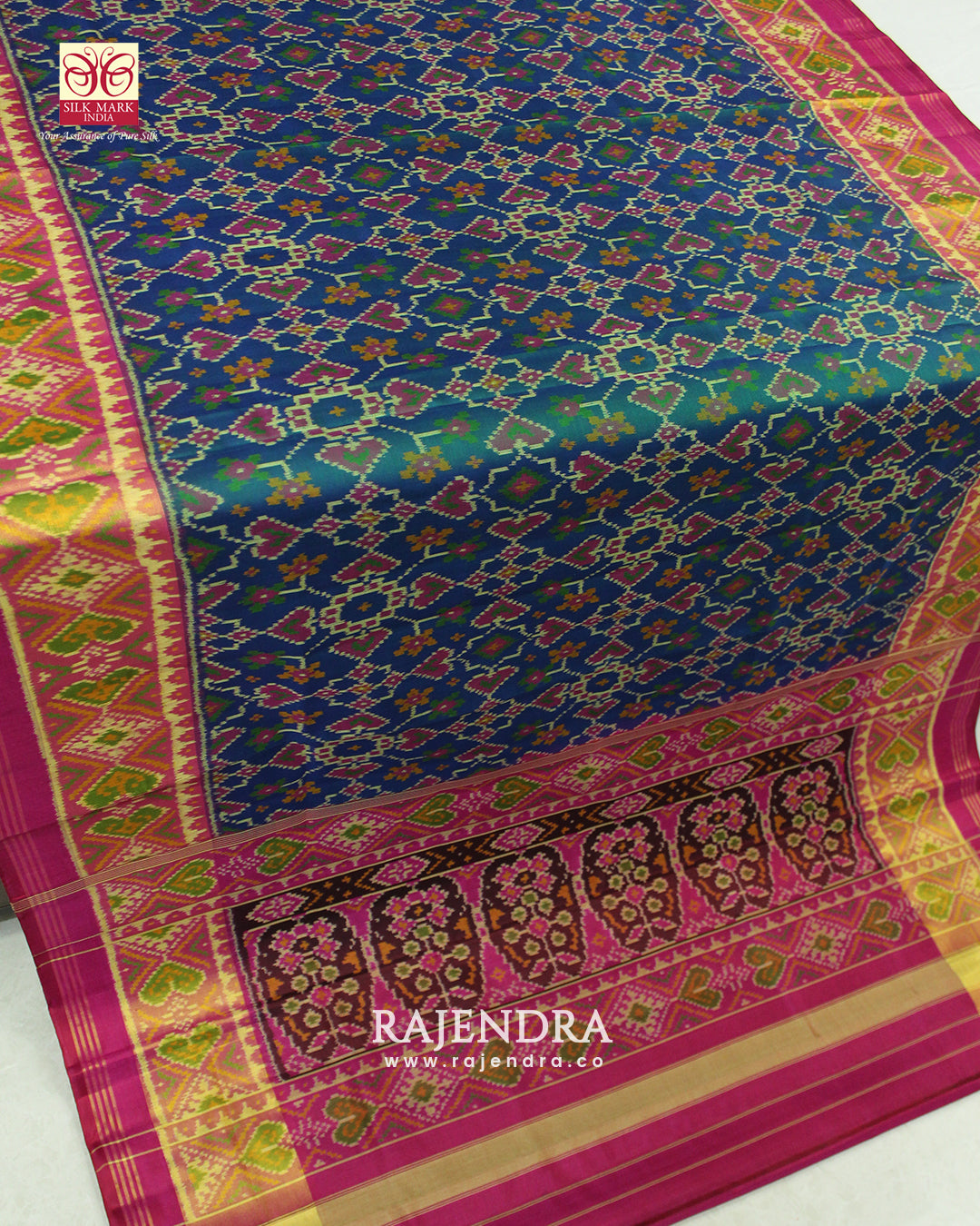 Traditional Manekchowk Bhat Pink and Blue Single Ikkat Rajkot Patola Saree