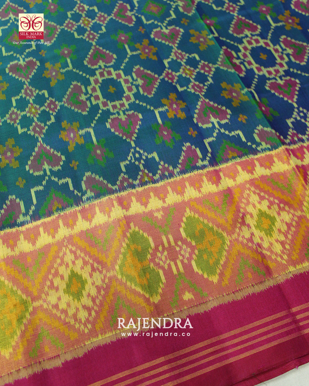 Traditional Manekchowk Bhat Pink and Blue Single Ikkat Rajkot Patola Saree