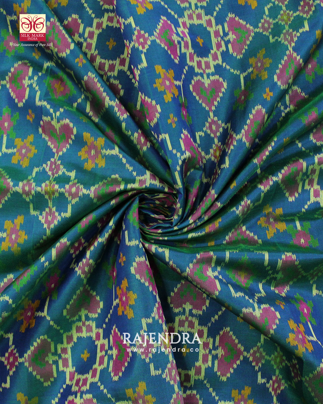 Traditional Manekchowk Bhat Pink and Blue Single Ikkat Rajkot Patola Saree