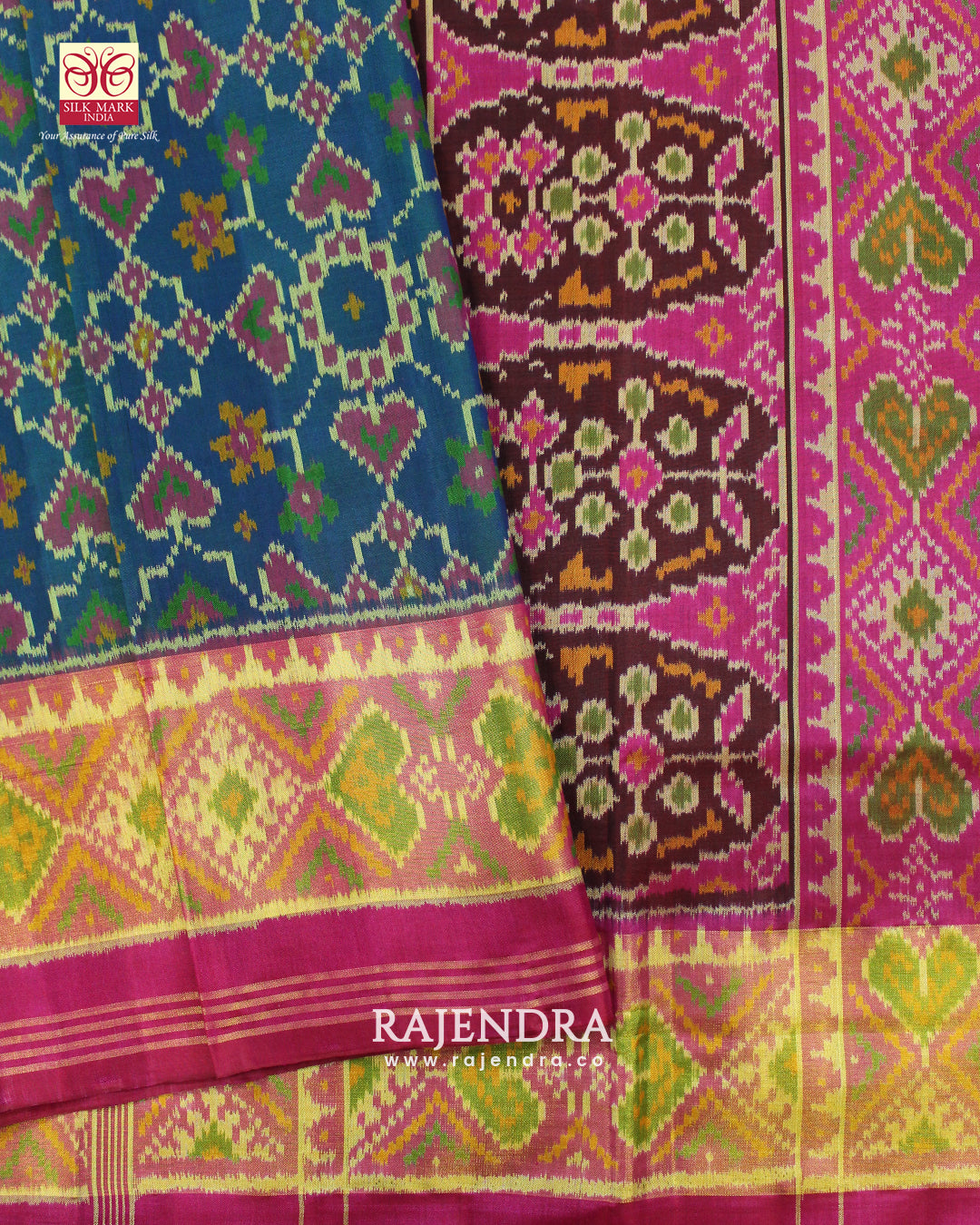 Traditional Manekchowk Bhat Pink and Blue Single Ikkat Rajkot Patola Saree