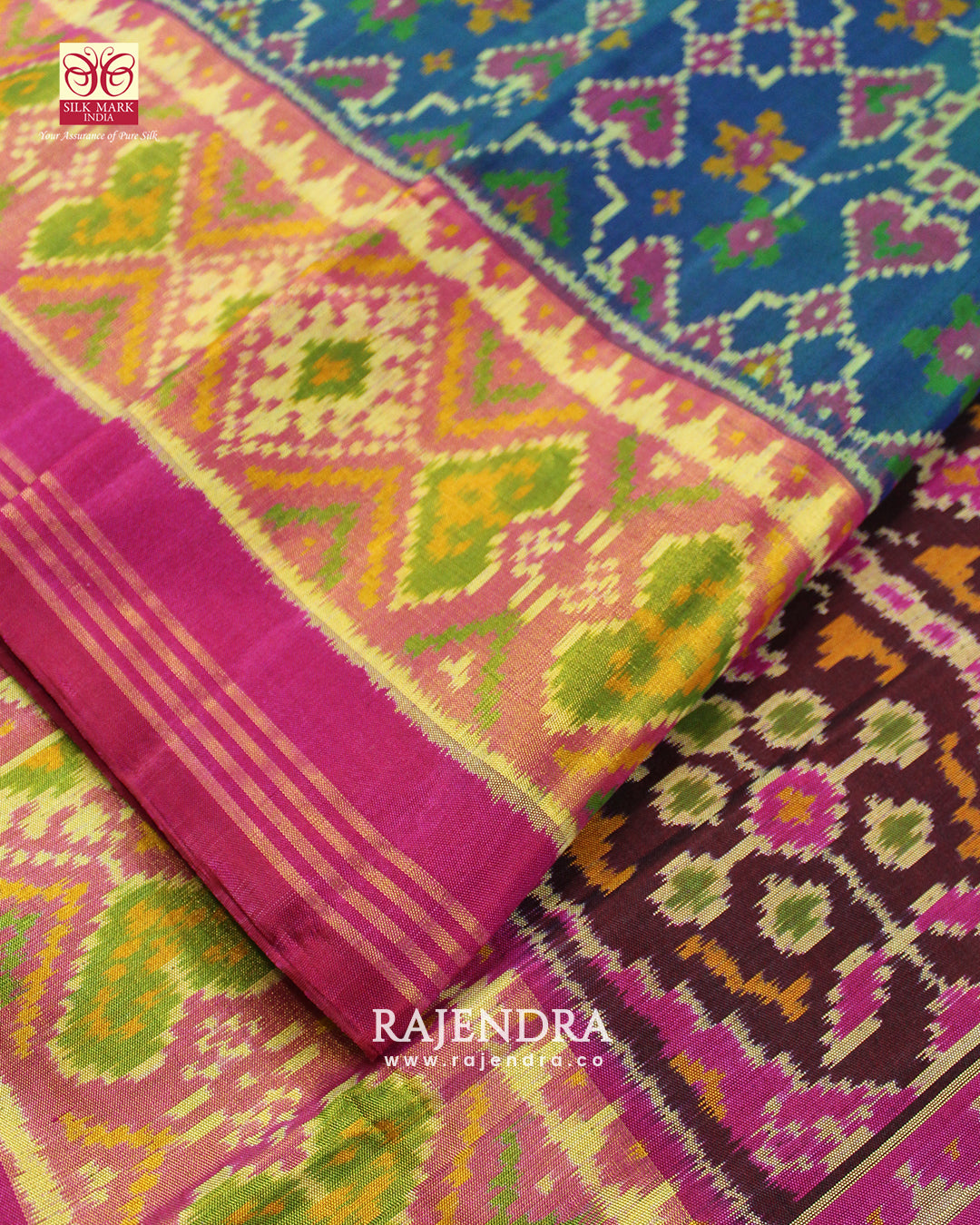 Traditional Manekchowk Bhat Pink and Blue Single Ikkat Rajkot Patola Saree