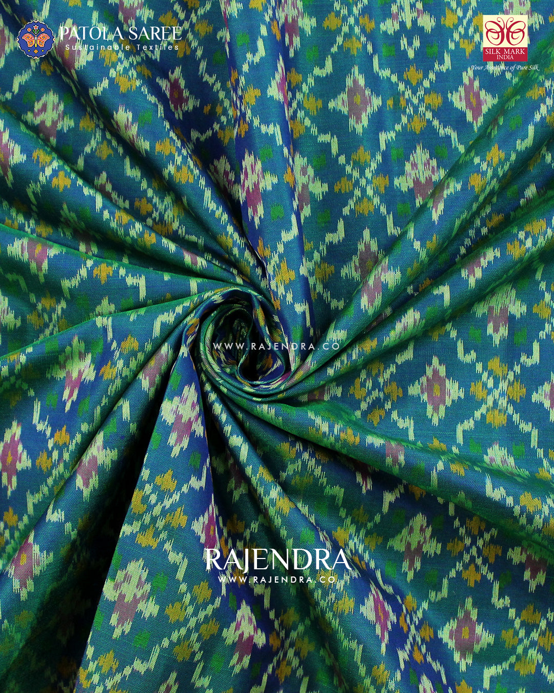 Traditional Buttonful Design Pink and Light Blue Single Ikat Rajkot Patola Saree