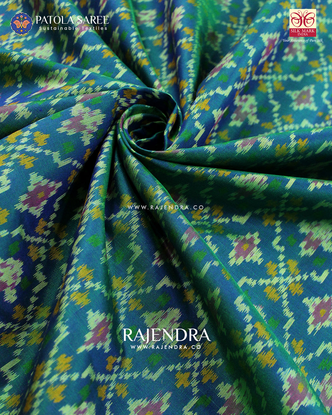 Traditional Buttonful Design Pink and Light Blue Single Ikat Rajkot Patola Saree
