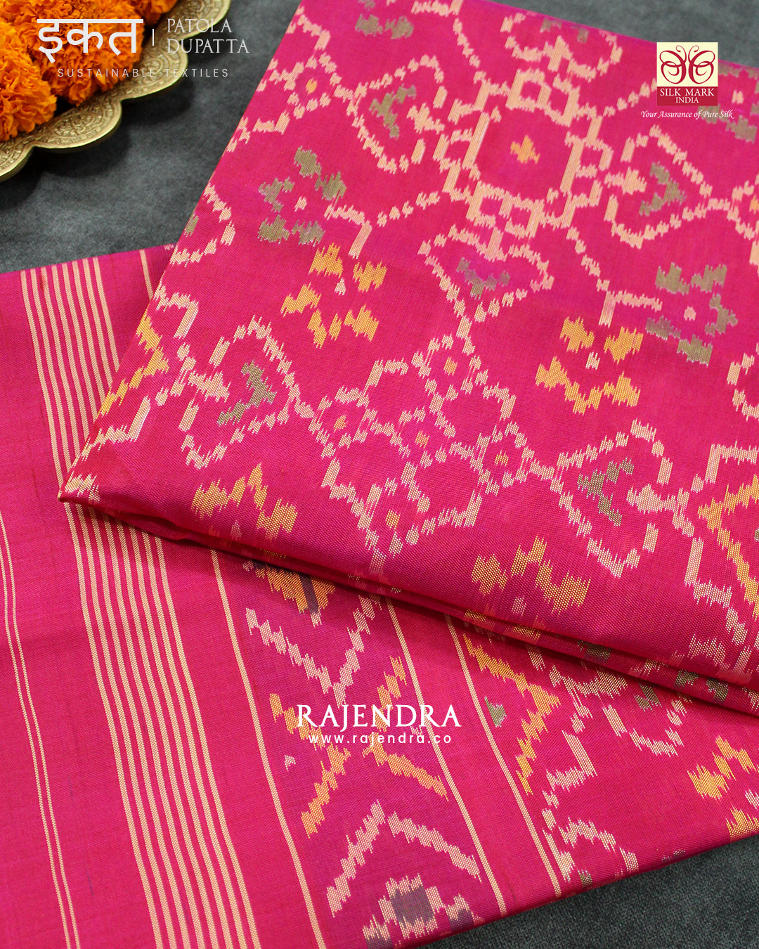 Traditional Manekchowk Navratna Mix Pink Single Ikat Rajkot Patola Dupatta