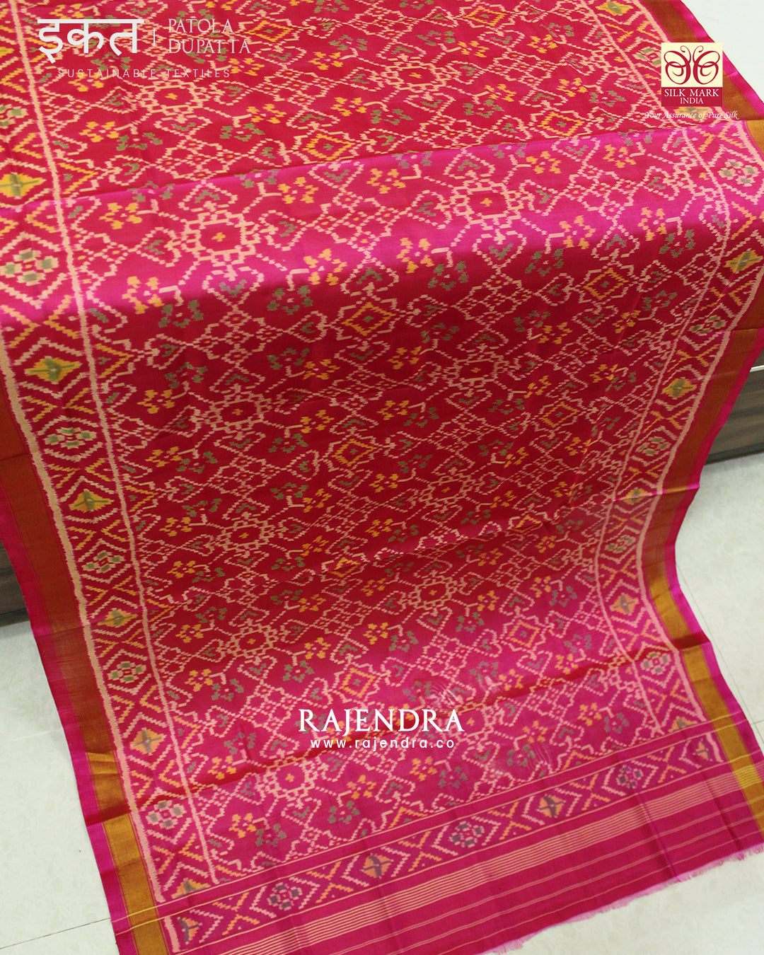 Traditional Manekchowk Navratna Mix Pink Single Ikat Rajkot Patola Dupatta