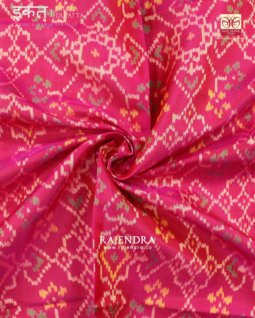Traditional Manekchowk Navratna Mix Pink Single Ikat Rajkot Patola Dupatta