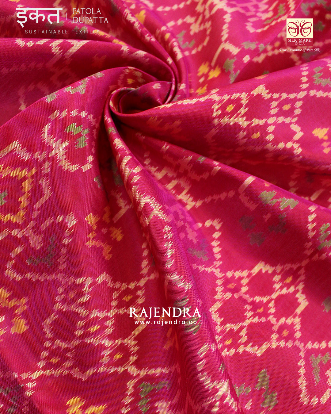 Traditional Manekchowk Navratna Mix Pink Single Ikat Rajkot Patola Dupatta