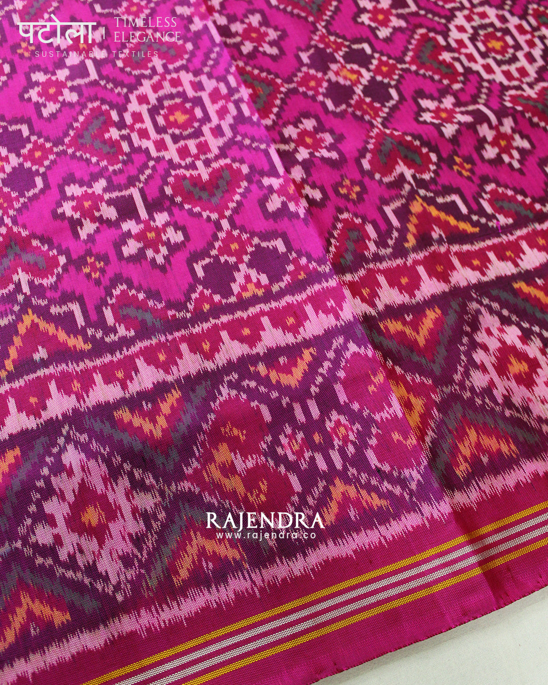 Traditional Navratna Manekchowk Mix Pink Semi Double Ikat Rajkot Patola Saree