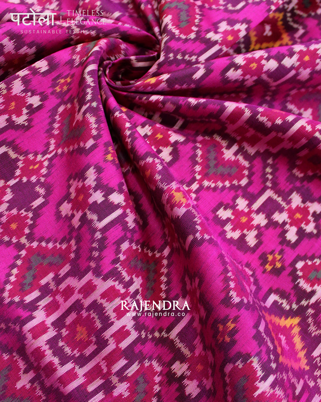 Traditional Navratna Manekchowk Mix Pink Semi Double Ikat Rajkot Patola Saree