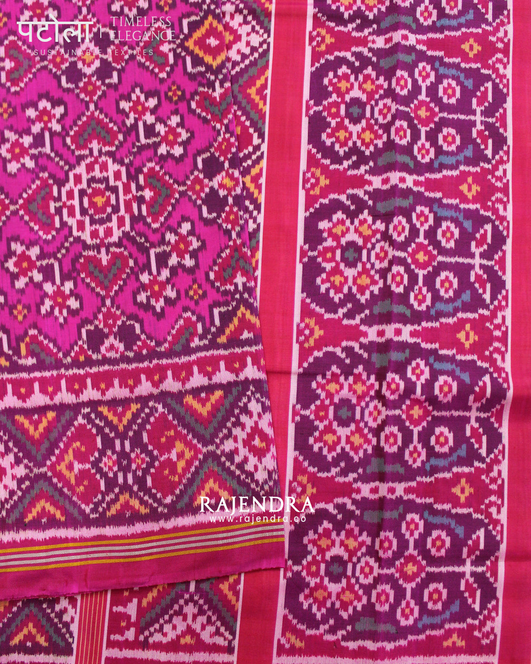 Traditional Navratna Manekchowk Mix Pink Semi Double Ikat Rajkot Patola Saree