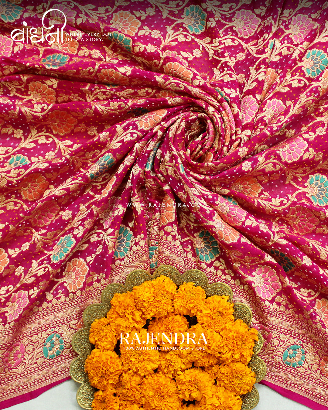 Traditional Meenakari Pink Pure Georgette Banarasi Bandhani Saree