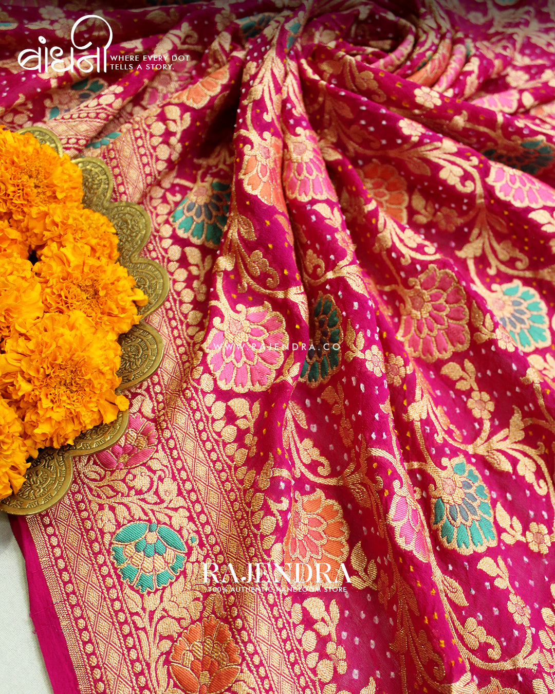 Traditional Meenakari Pink Pure Georgette Banarasi Bandhani Saree