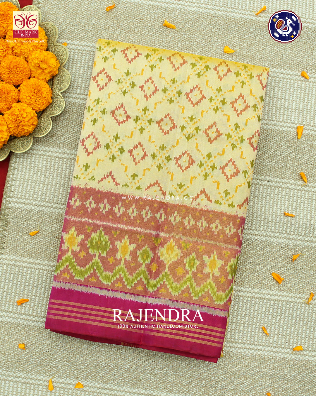 Traditional Buttonful Design Pink and Off-white Rajkot Patola Saree