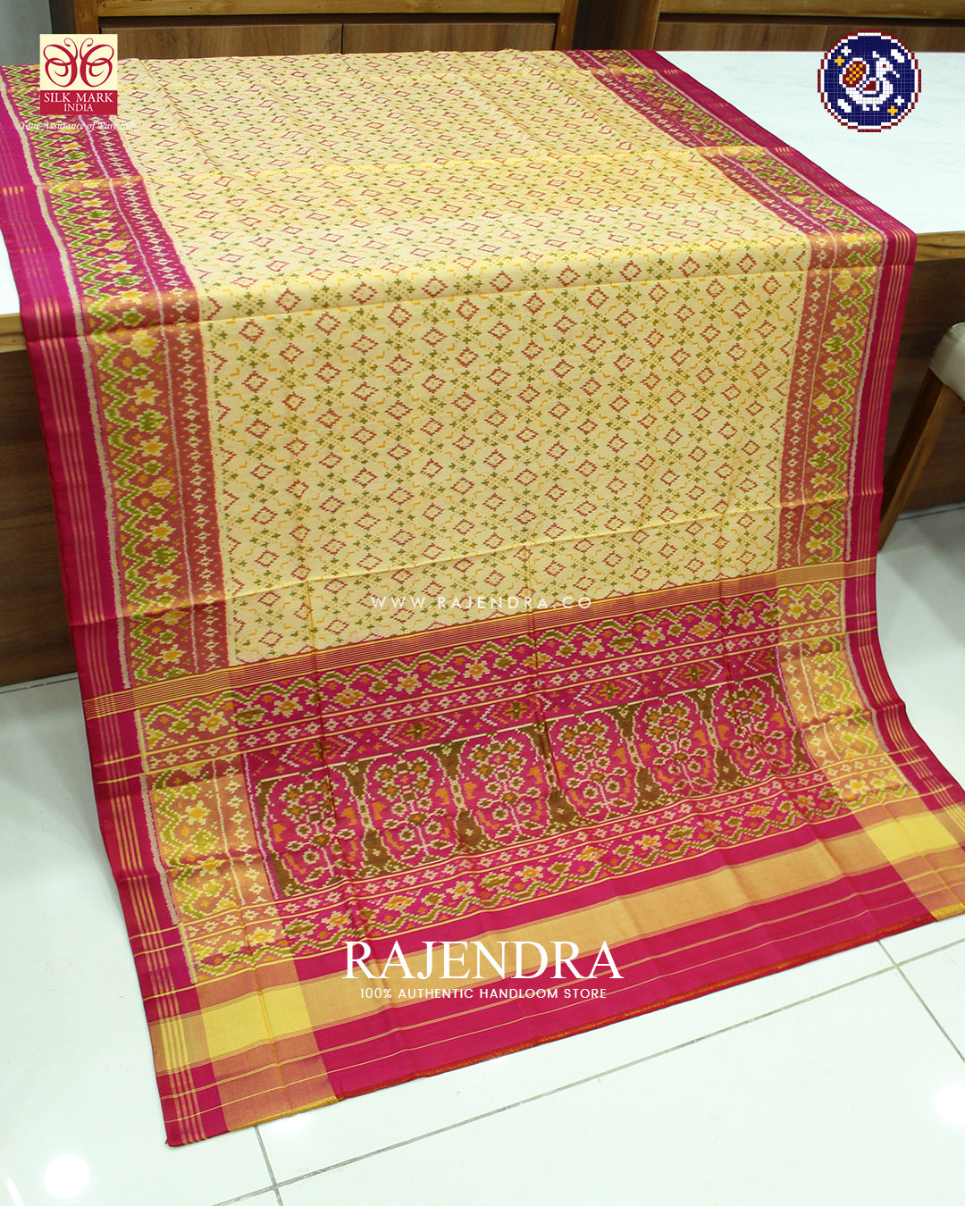Traditional Buttonful Design Pink and Off-white Rajkot Patola Saree