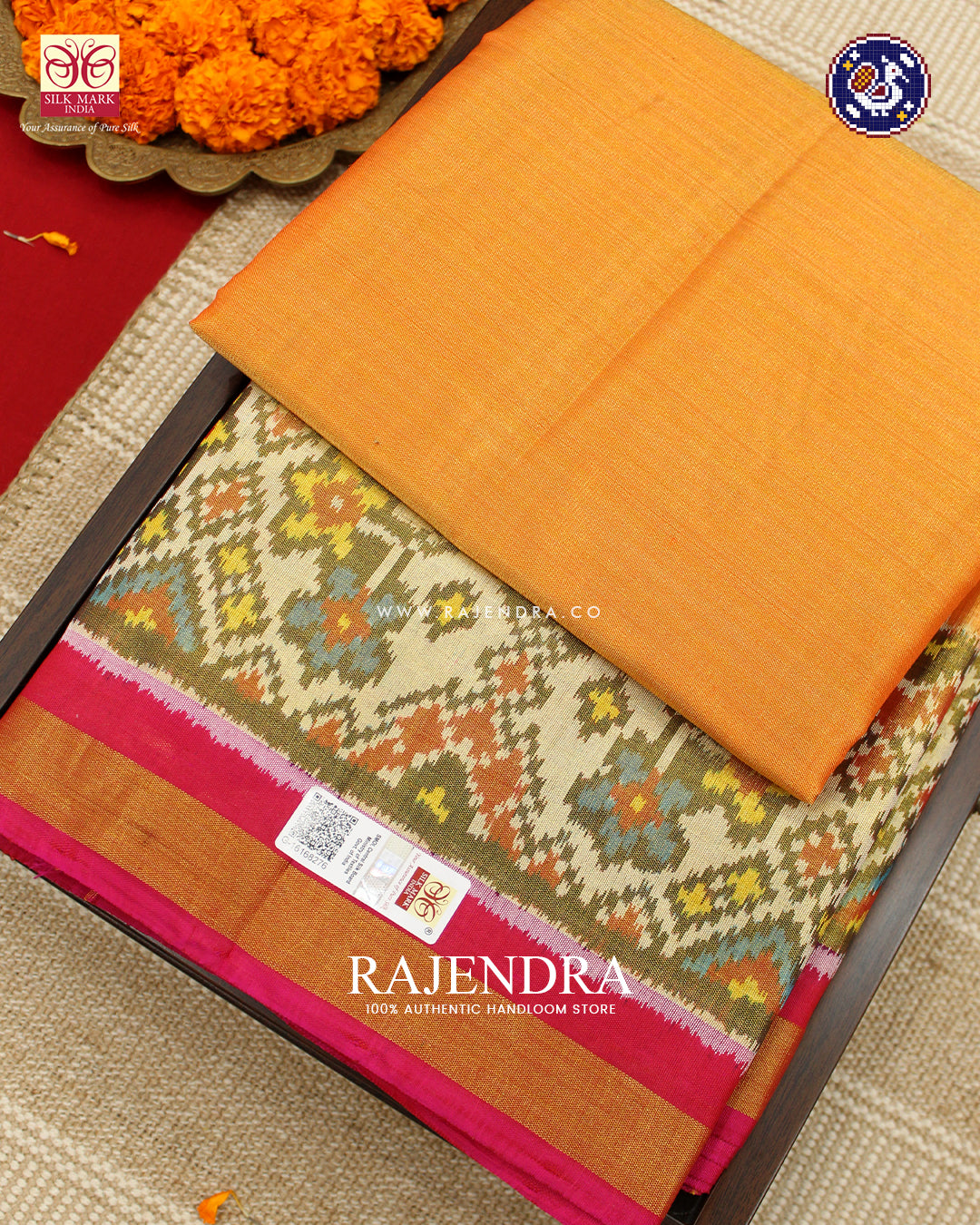 Exclusive Zari Tissue Gala Border Pink Orange Rajkot Patola Saree